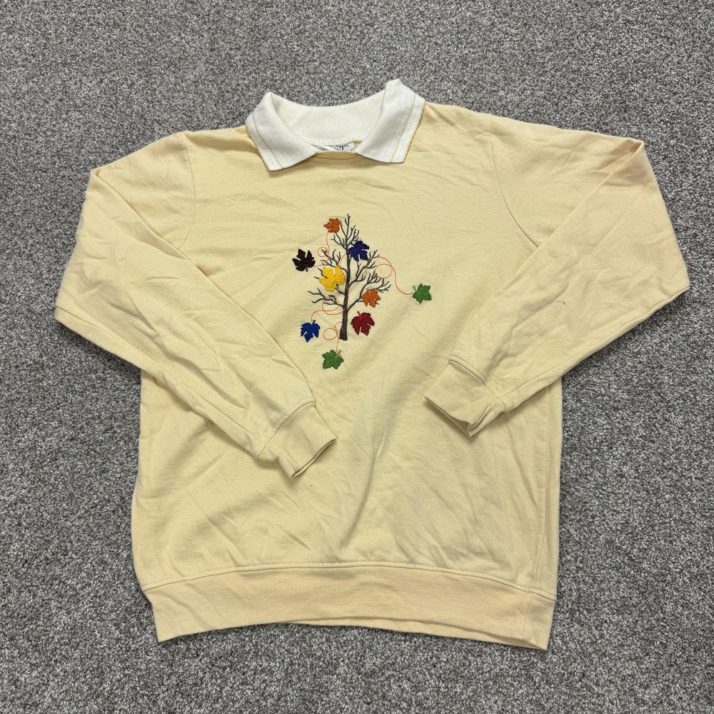 Blair Sweatshirt Womens Large Yellow Collared Fall Leaves Embroidered Pullover
